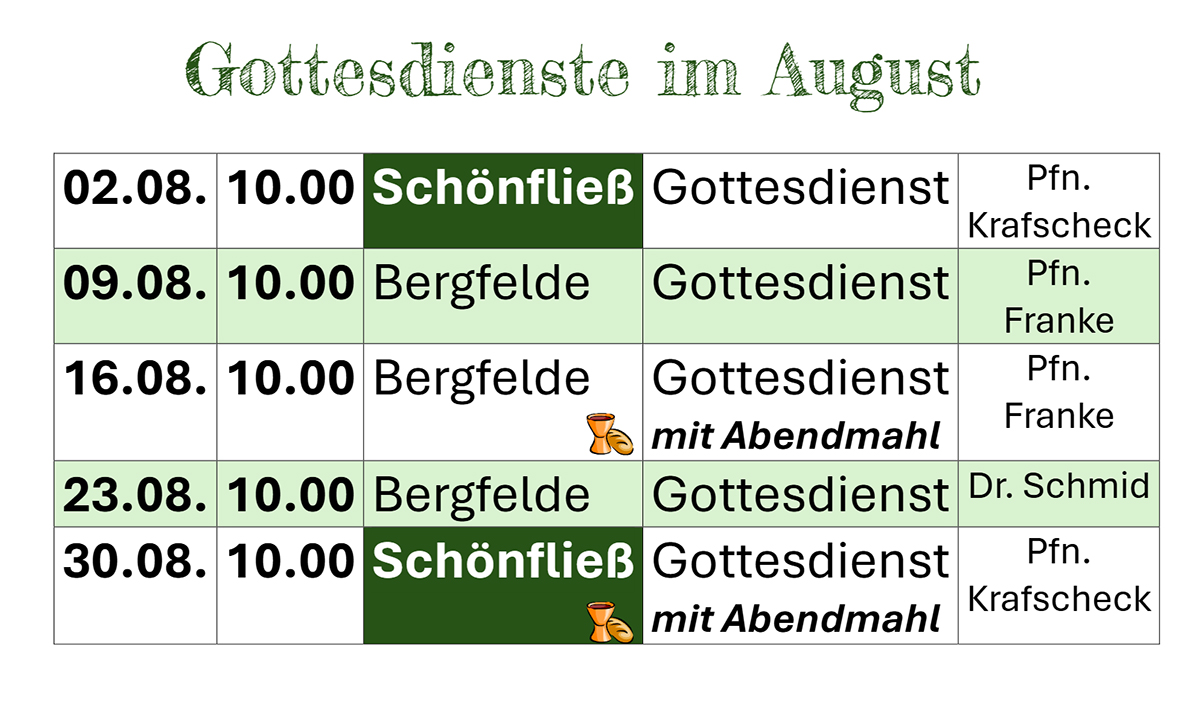 Gottesdienste im August